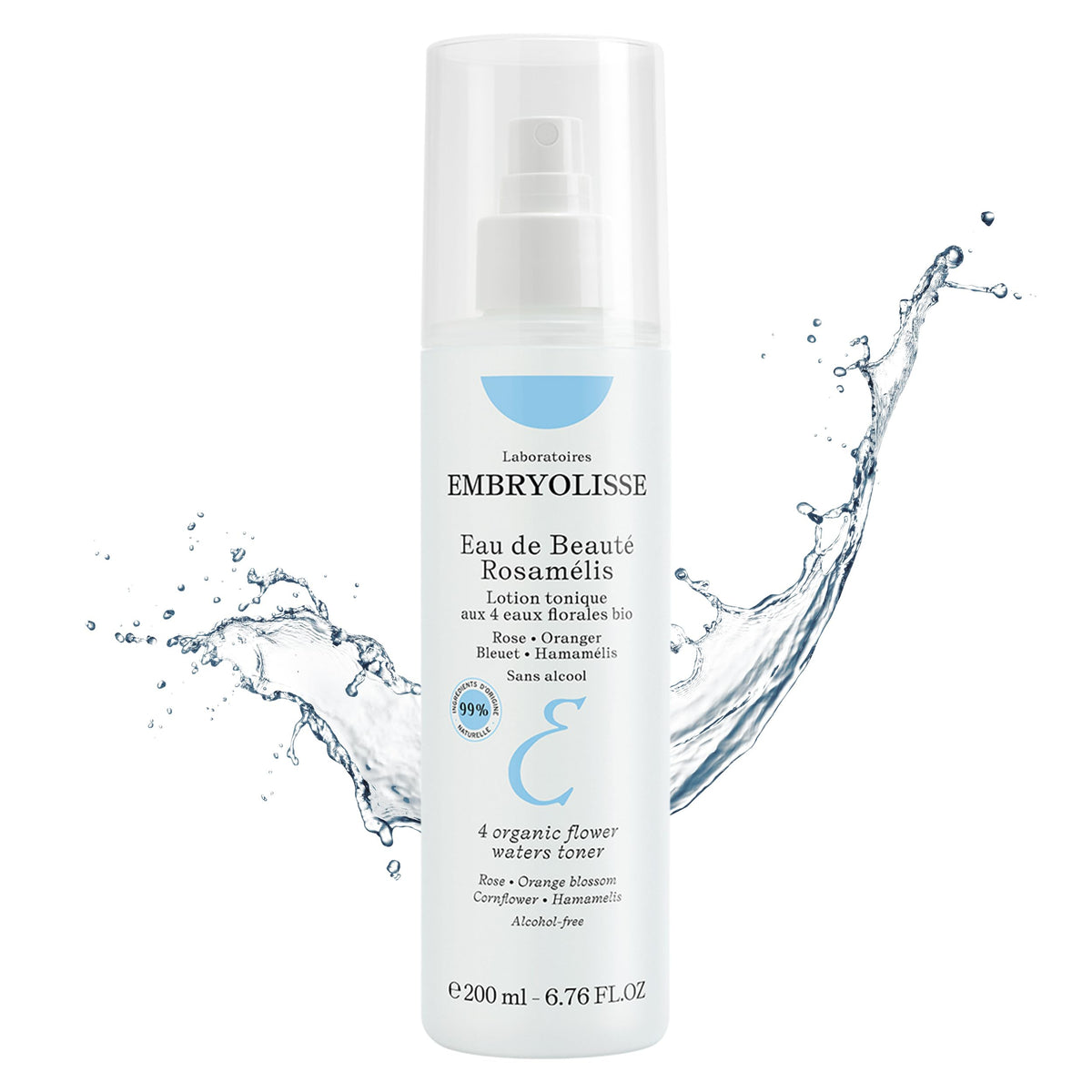 Embryolisse Rosamelis bottle close-up for nourishing floral toner suitable for all skin types.