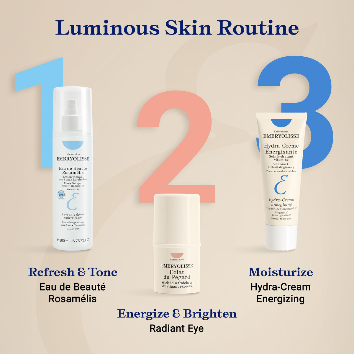 Ginseng extract visible in Embryolisse Vitamin C Energizing Moisturizer for energy support.