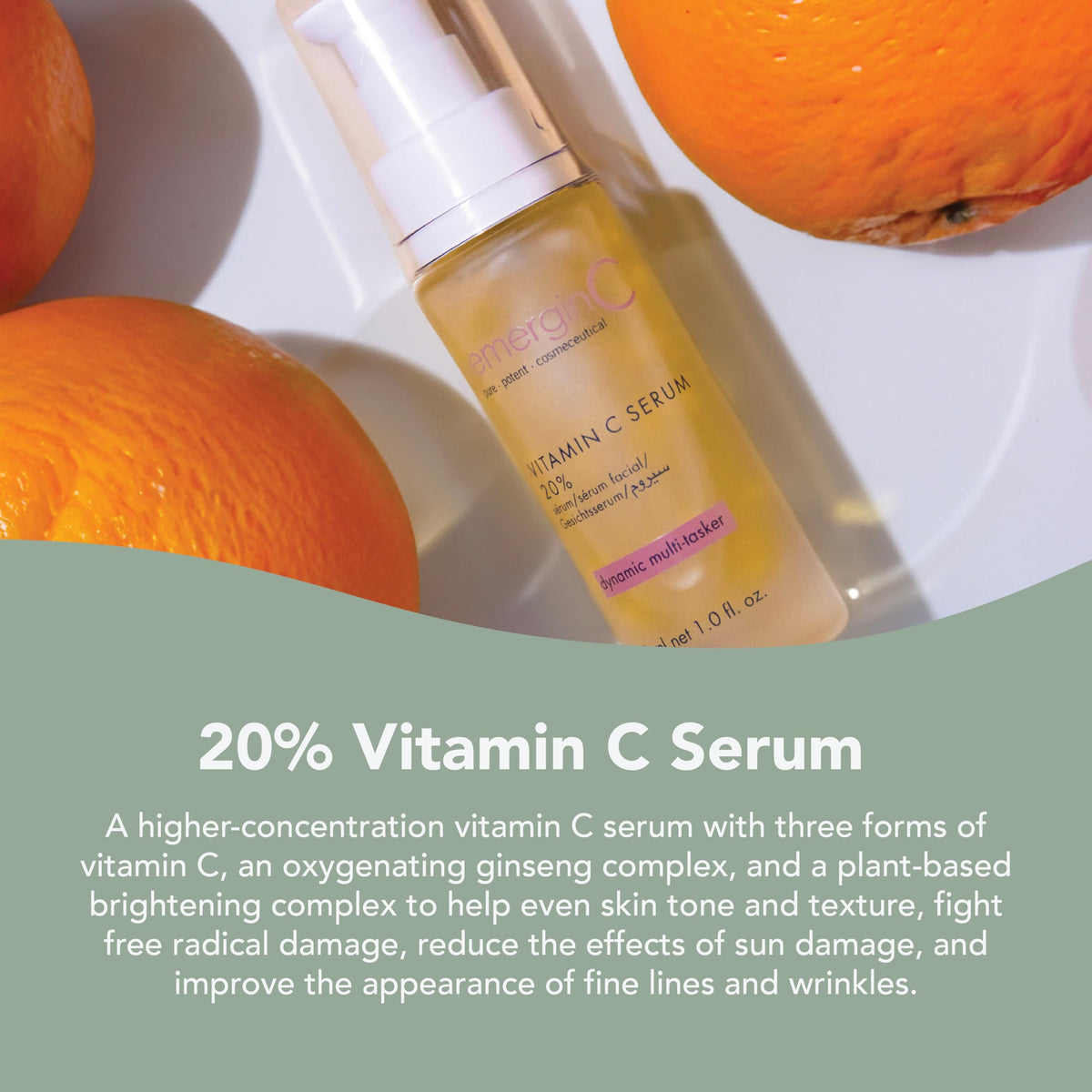 emerginC vitamin C serum with micro-encapsulated spheres close-up highlighting delivery.