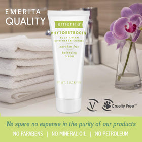Emerita phytoestrogen body cream on shelf with product display