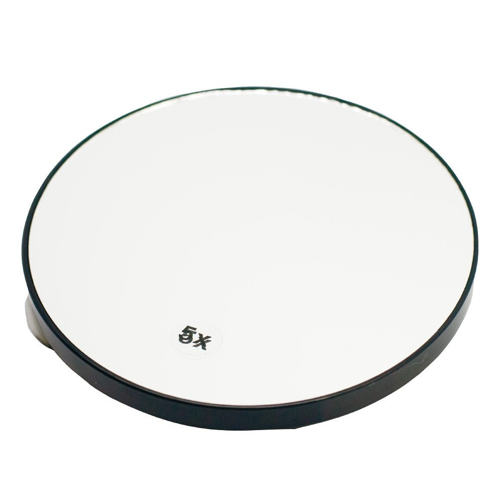 EMILYSTORES 5X magnifying mirror with suction cup for quick makeup checks.