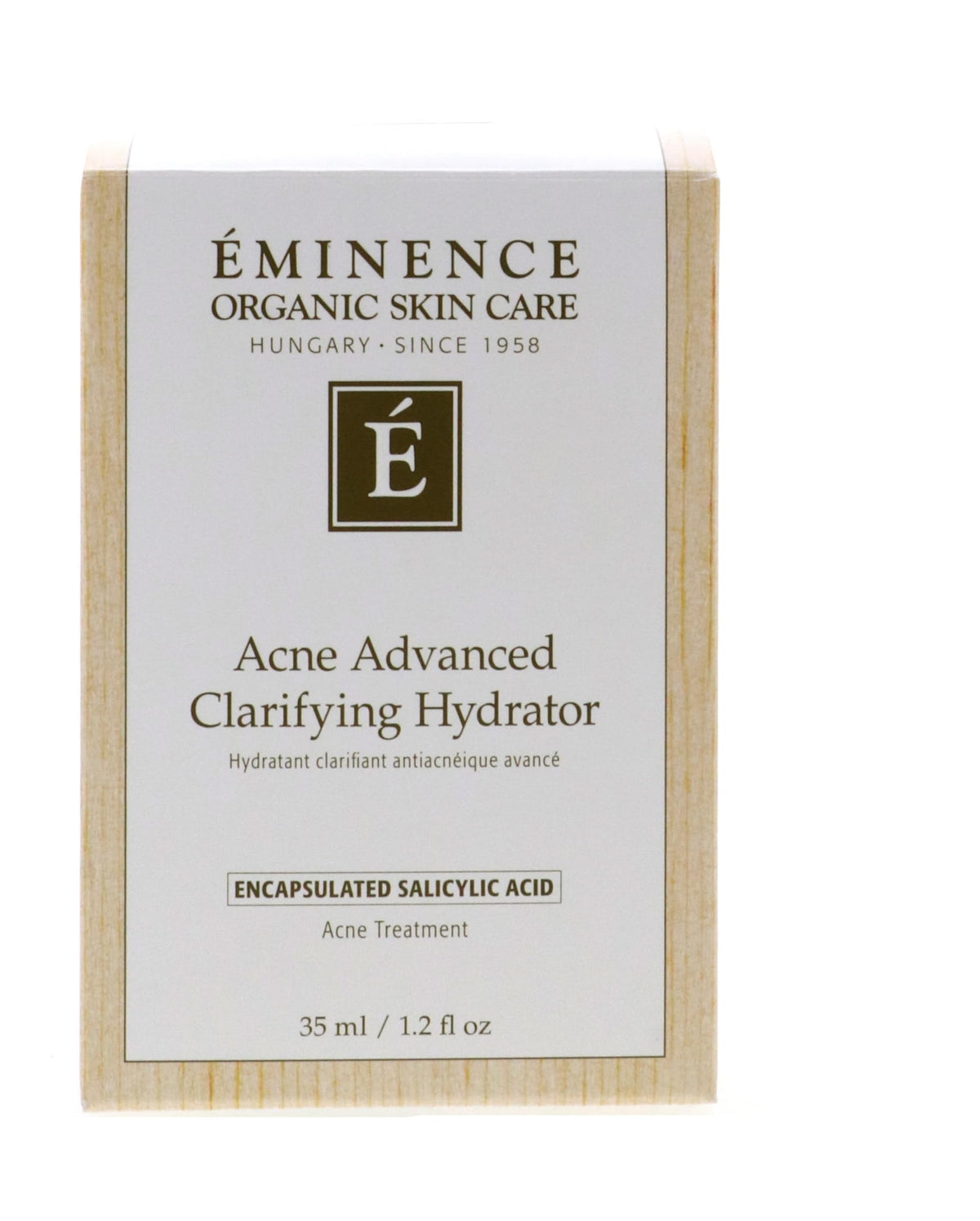 Eminence Acne Advanced Clarifying Hydrator bottle front view highlighting matte finish and compact size