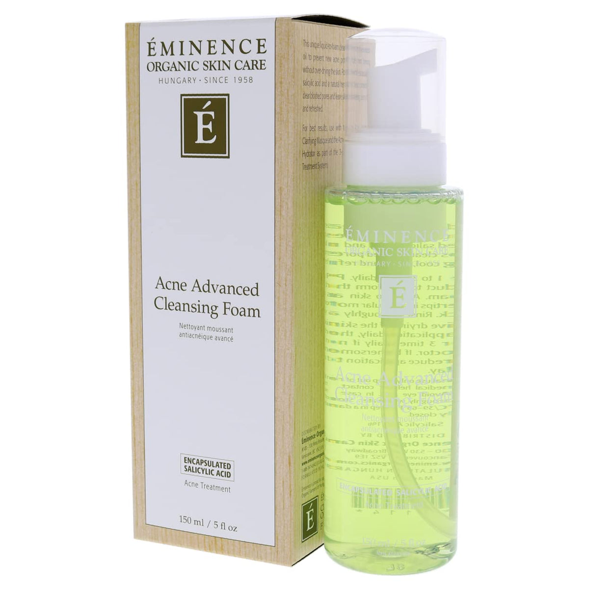 Eminence Acne Advanced Cleansing Foam close-up of creamy texture.