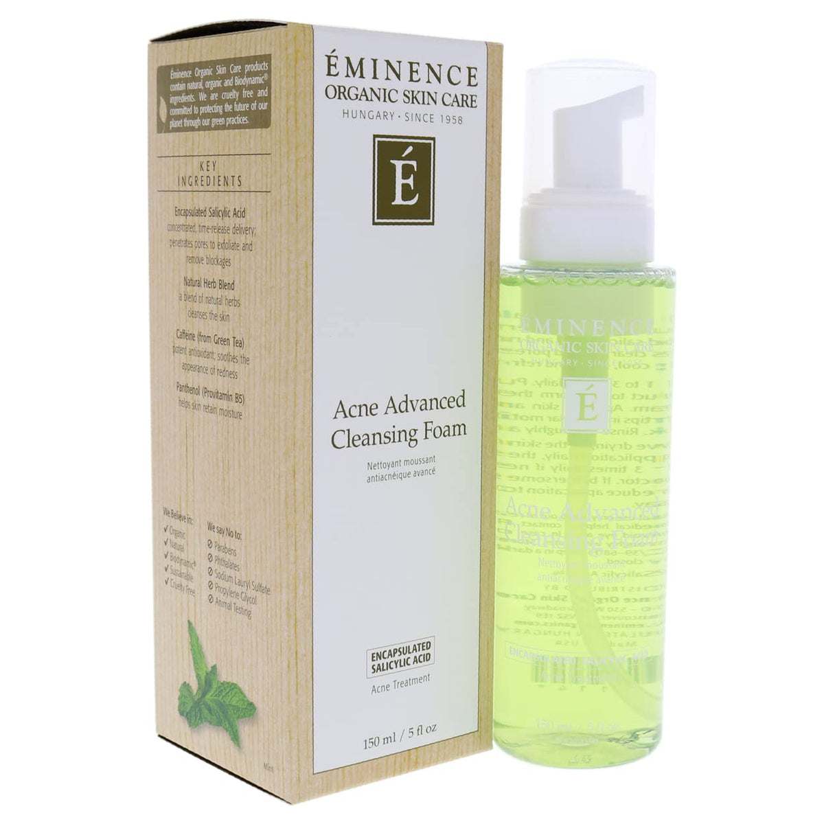 Eminence Acne Advanced Cleansing Foam willow bark and tea tree ingredients promote natural balance.