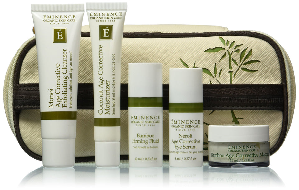 Eminence Age Corrective Starter Set featuring Monoi Cleanser and Bamboo Masque for a revitalized complexion.