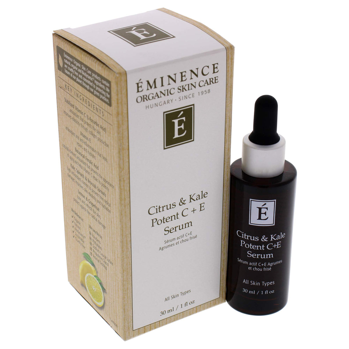 Eminence Citrus & Kale Potent C Plus E Serum bottle ready for daily skincare routine