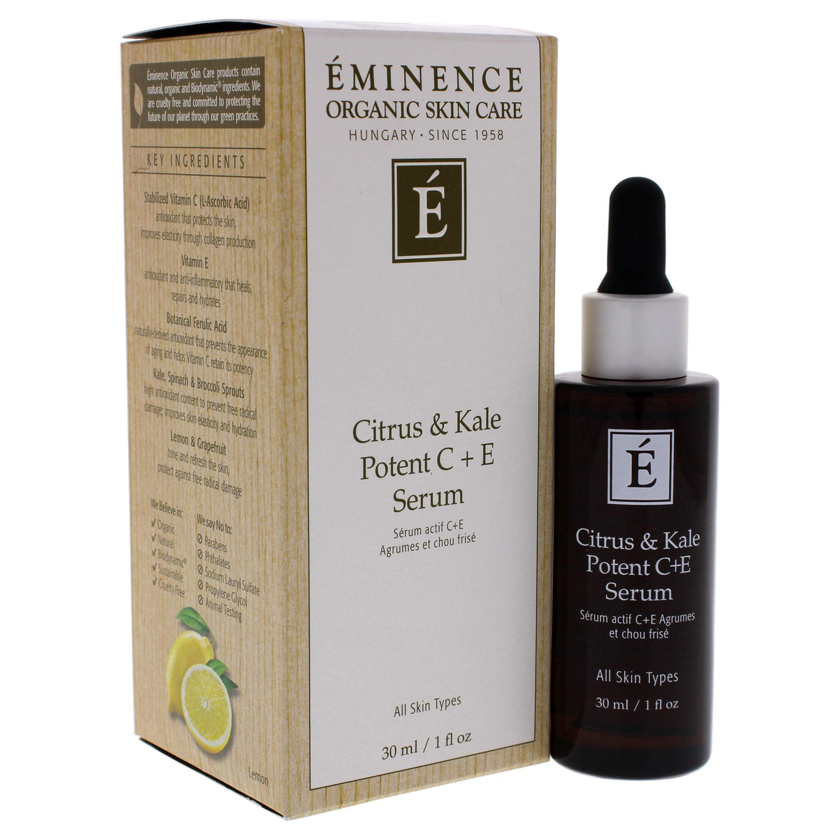 Eminence Citrus & Kale Potent C Plus E Serum texture shows antioxidant-rich formula