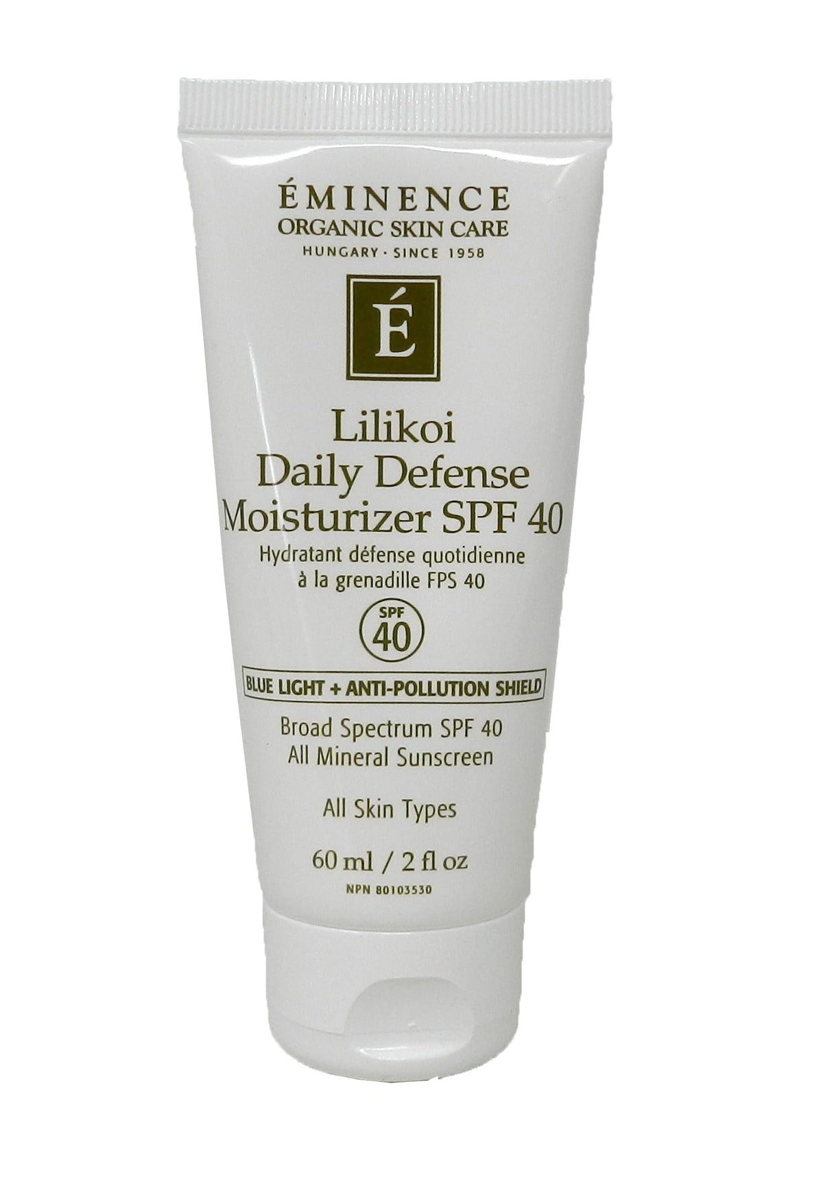 Eminence Lilikoi SPF 40 bottle front view for daily sun protection