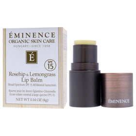Creamy texture of Eminence lip balm on lips offering lasting hydration.