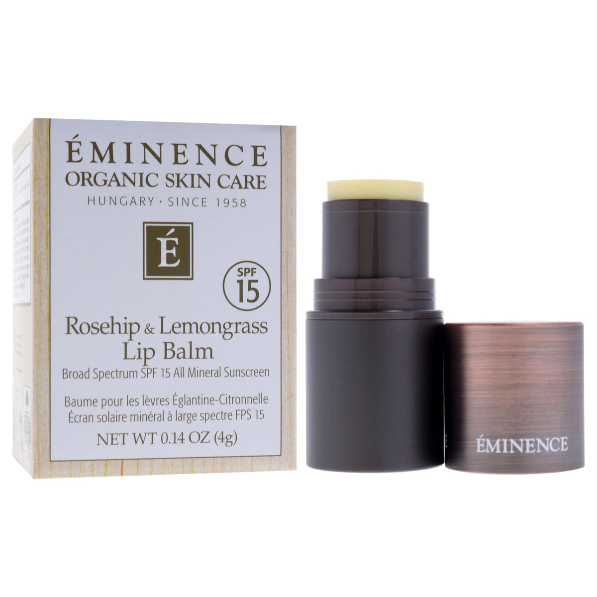 Twist-up applicator of Eminence lip balm ready for quick daily lip care.