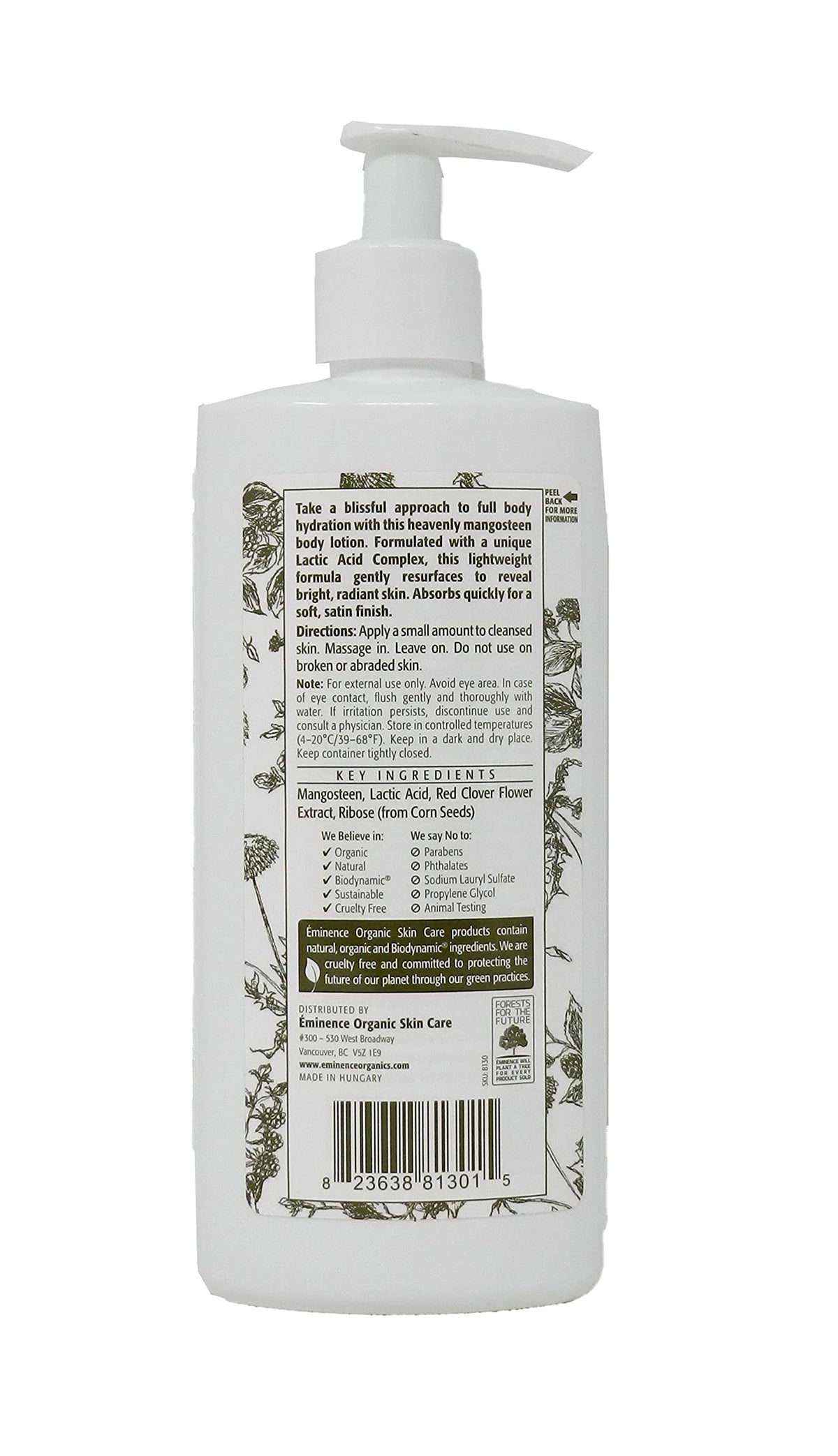 Eminence Mangosteen Body Lotion cream texture highlighting quick absorption and satin finish