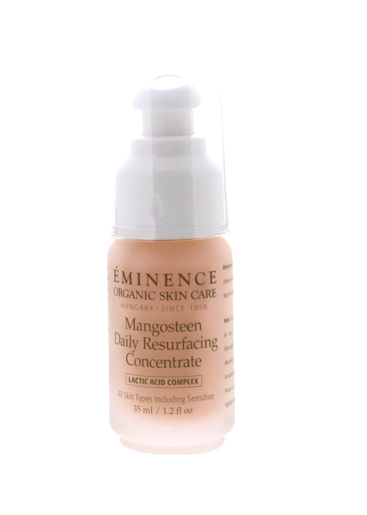 The skin texture close-up of Eminence Mangosteen Daily Resurfacing Concentrate shows refined pores.