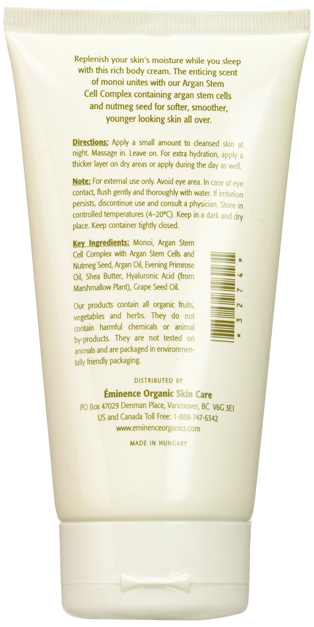 Eminence Monoi Night Body Cream texture image highlights deep hydration for dry skin.