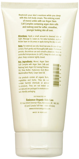 Eminence Monoi Night Body Cream texture image highlights deep hydration for dry skin.