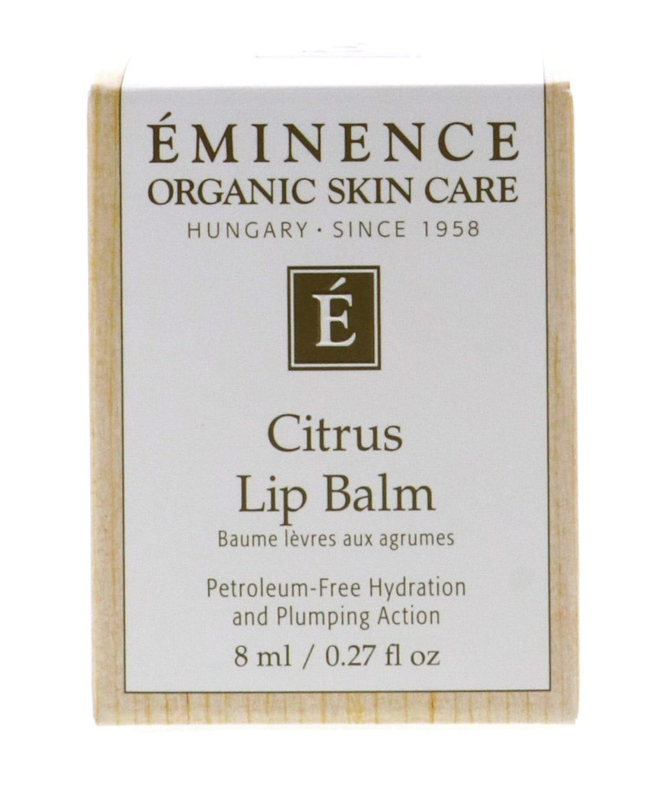 Eminence Organic Citrus Lip Balm packaging highlights clean hydration.