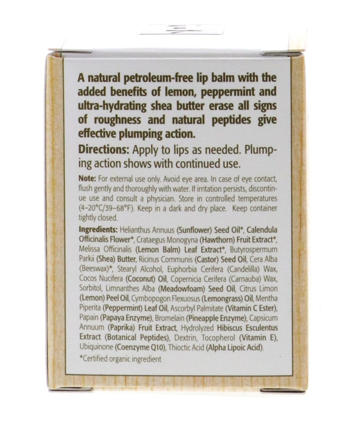 Eminence lip balm with sunflower seed oil for nourishing lips.