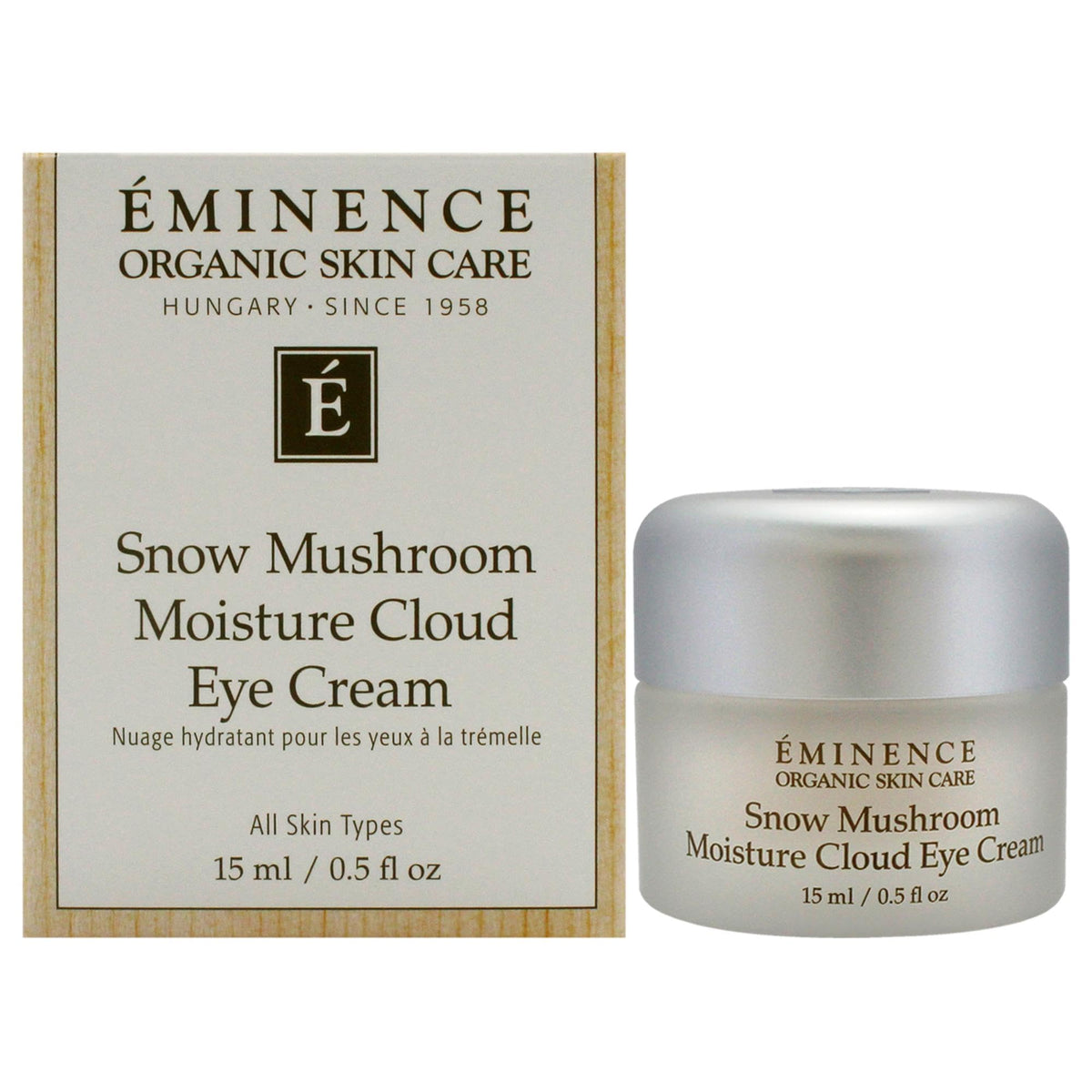 Eminence Snow Mushroom Eye Cream bottle—hydration-rich formula for a refreshed eye area.