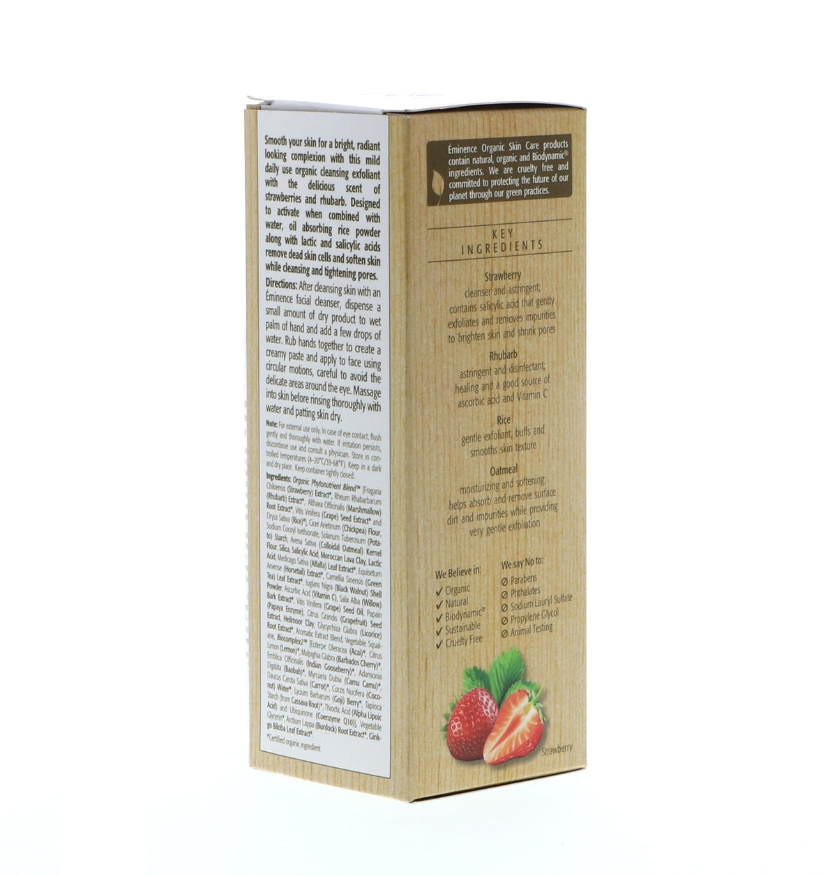 Eminence Rhubarb component close-up emphasizes natural actives for exfoliation.