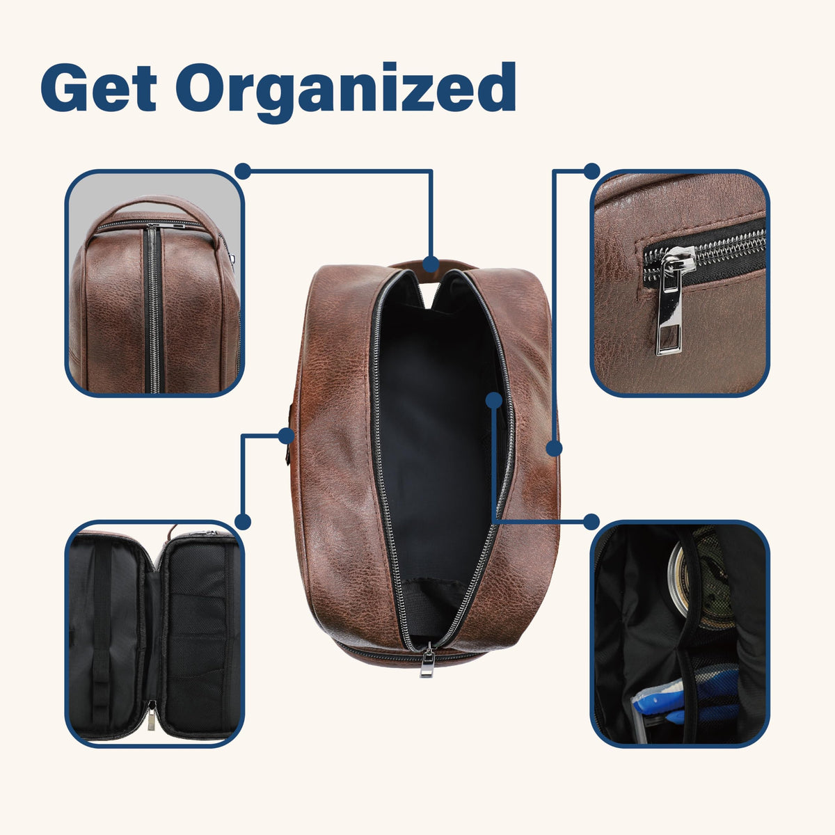 emissary leather travel toiletry bag in-flight ready compact design fits carry-on