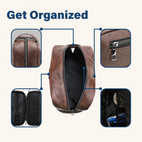 emissary leather travel toiletry bag in-flight ready compact design fits carry-on