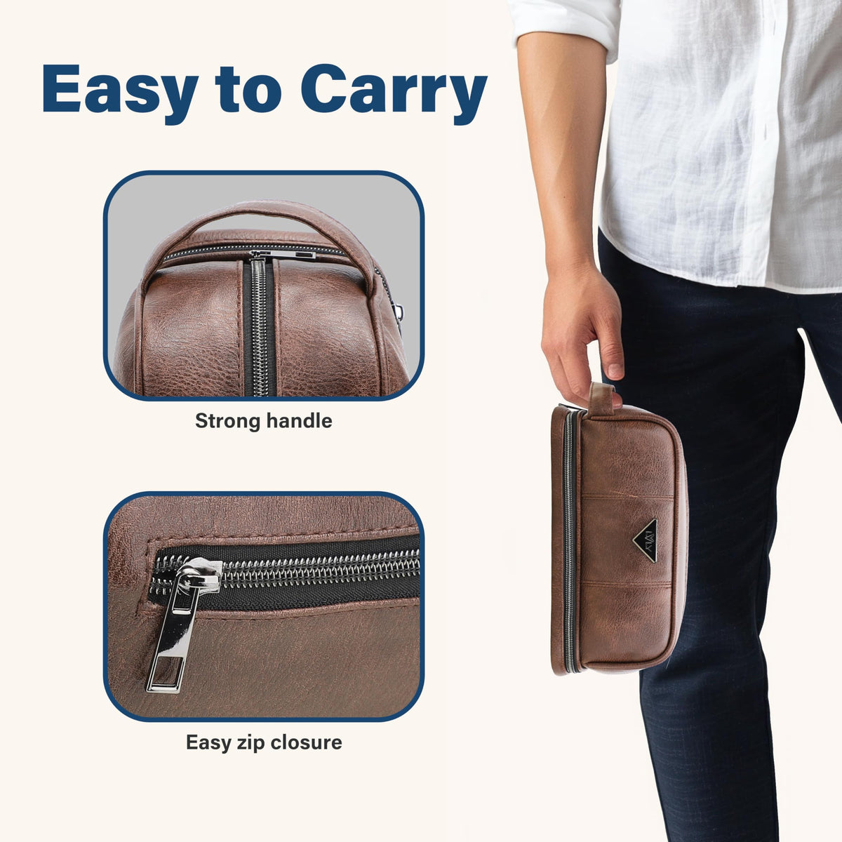 emissary leather travel toiletry bag texture premium PU leather finish