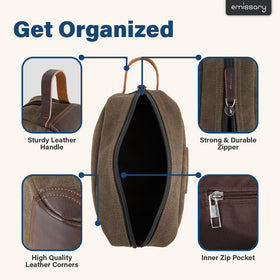 emissary toiletry bag side-handle highlights easy carry on trips