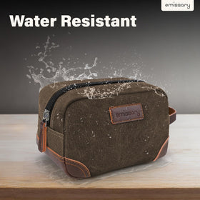 emissary toiletry bag in travel-use scenario with essentials packed
