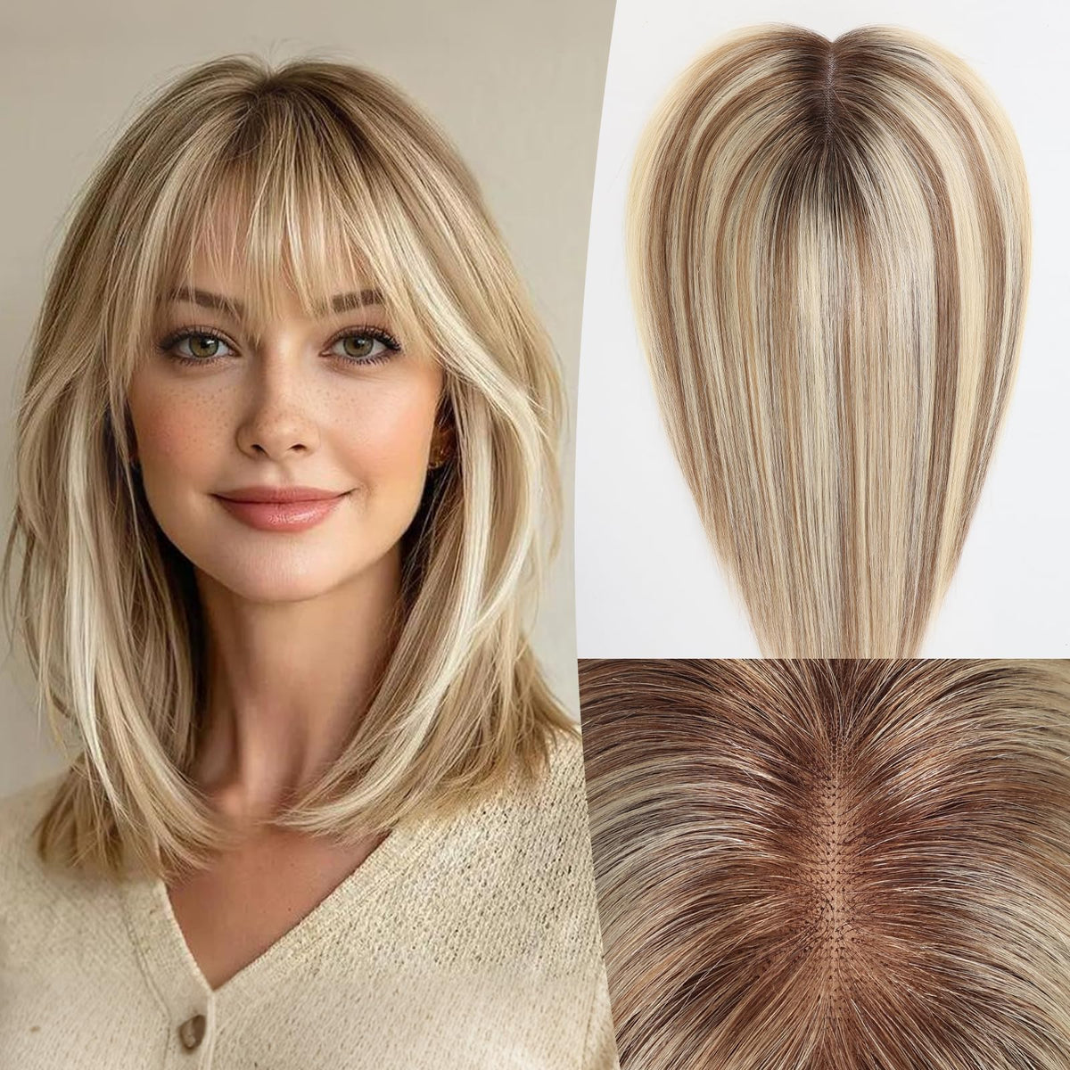 EMMOR 14-inch topper front view for natural fullness.