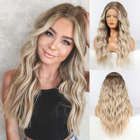 EMMOR long ombre blonde lace-front wig, 25-inch length, natural daily wear.