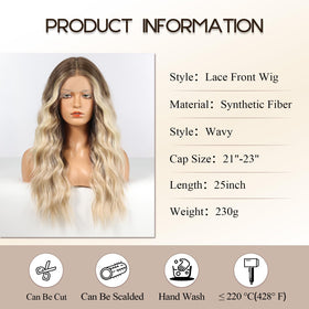 EMMOR natural wavy synthetic wig with middle part for versatile styling.