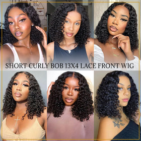 EMOBANA Curly Bob Wig Swiss lace for breathable comfort.