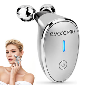 EMOCCI PRO facial roller with a 360-degree head defines the jawline during daily massage.