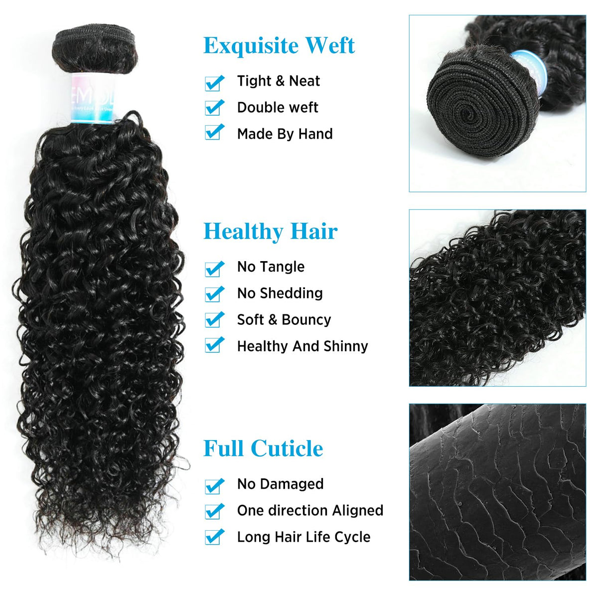 EMOL Kinky Curly Bundles 12-inch pack close-up, voluminous curl and shade.
