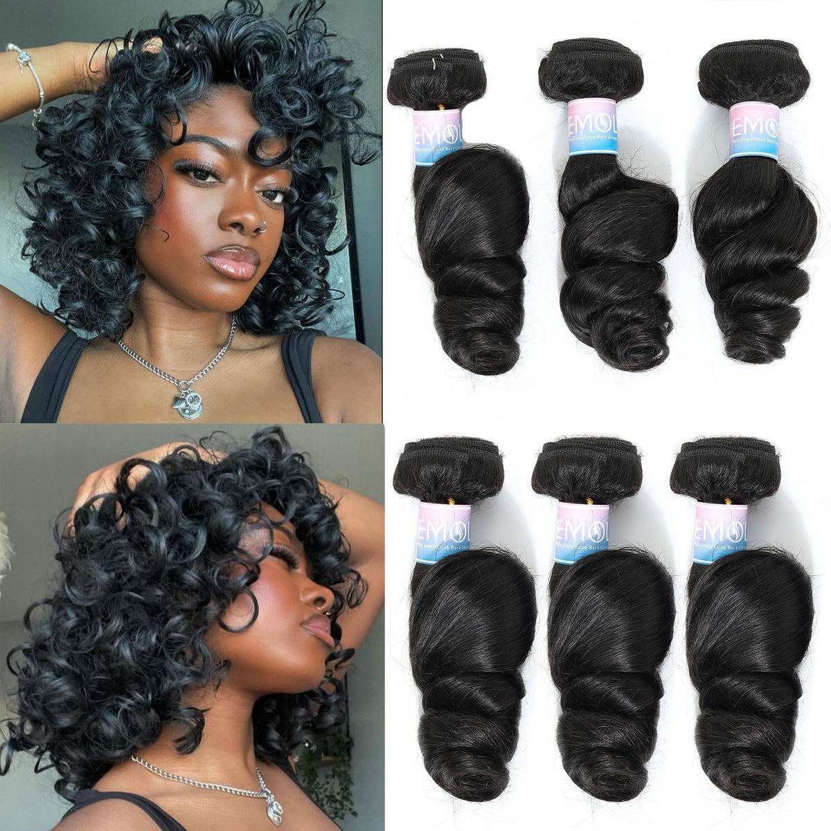 EMOL Loose Wave Bundles: close-up of true-to-length weft for natural look