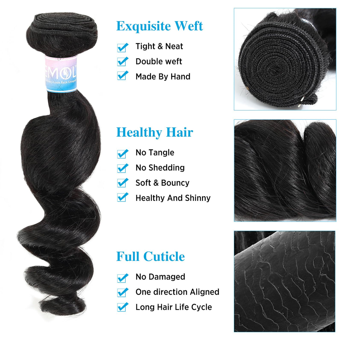EMOL Loose Wave Bundles in natural black for everyday looks