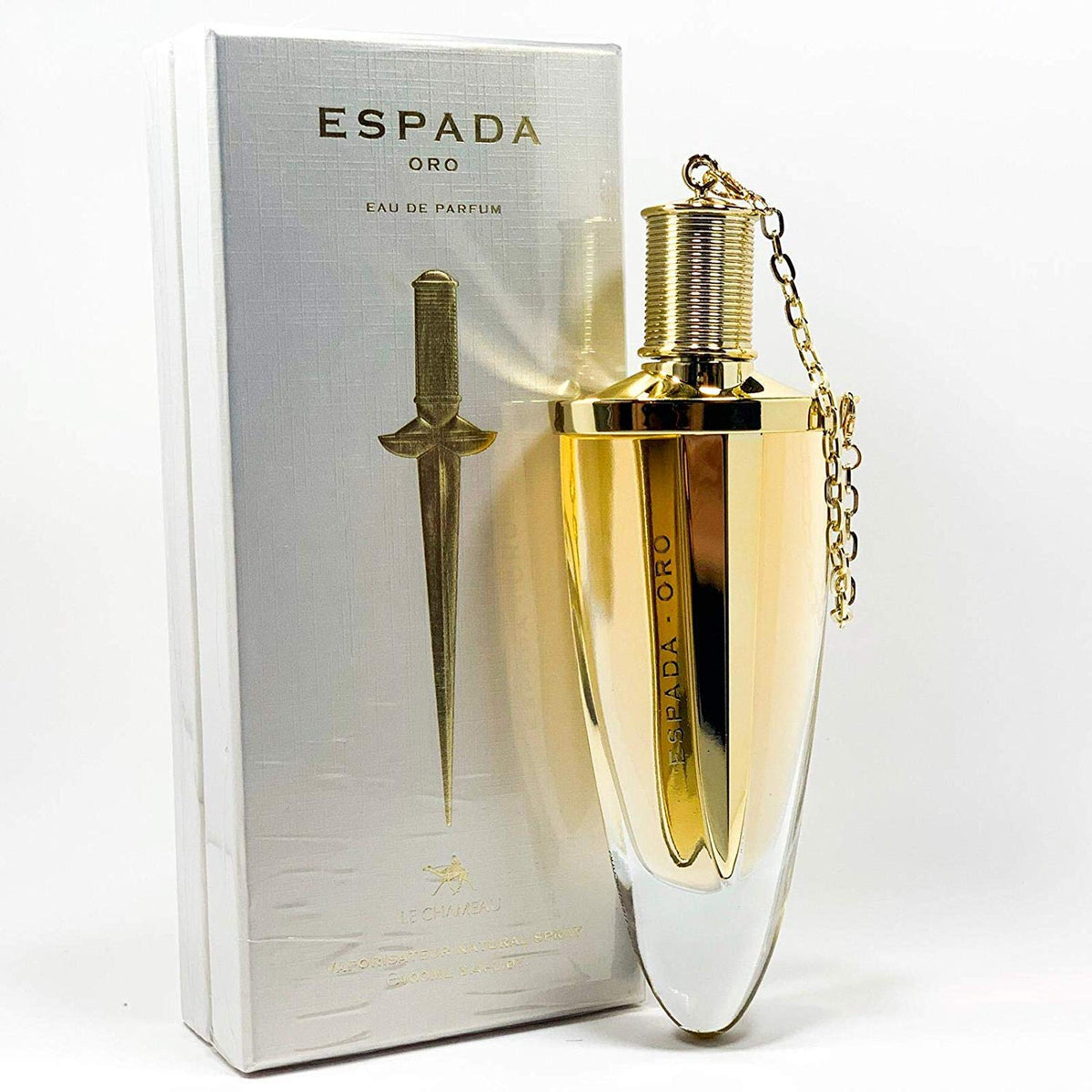 Emper Espada Oro bottle front view shows elegant fragrance presence
