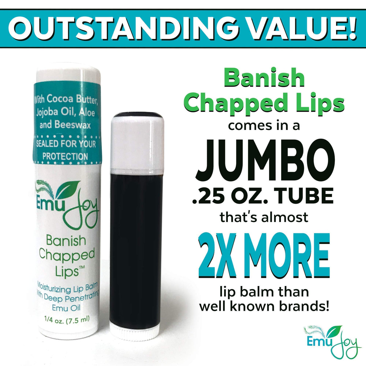 Emu Joy Banish Chapped Lips unscented formula ideal for sensitive lips.
