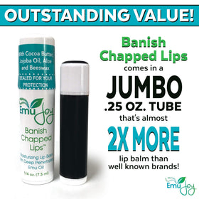 Emu Joy Banish Chapped Lips unscented formula ideal for sensitive lips.