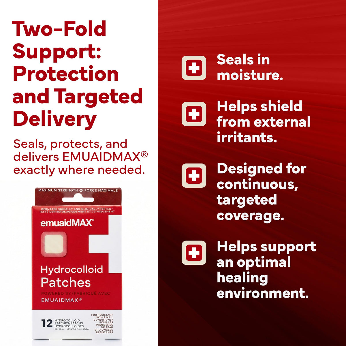 Close-up of EMUAIDMAX patch over blemish showing coverage