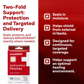 Close-up of EMUAIDMAX patch over blemish showing coverage