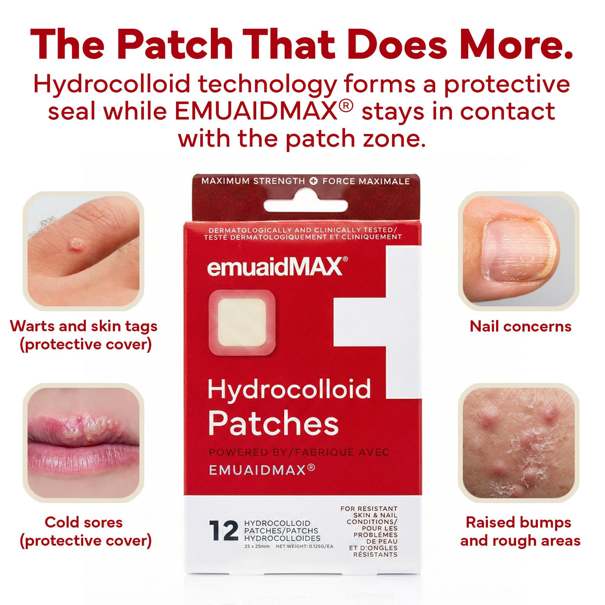 EMUAIDMAX patch blends with skin tone for discretion