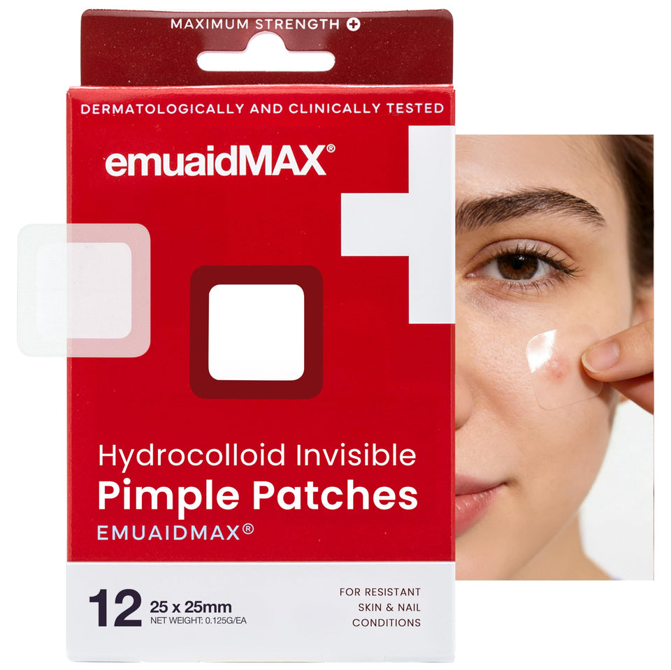 EMUAIDMAX hydrocolloid patch on blemish for discreet healing