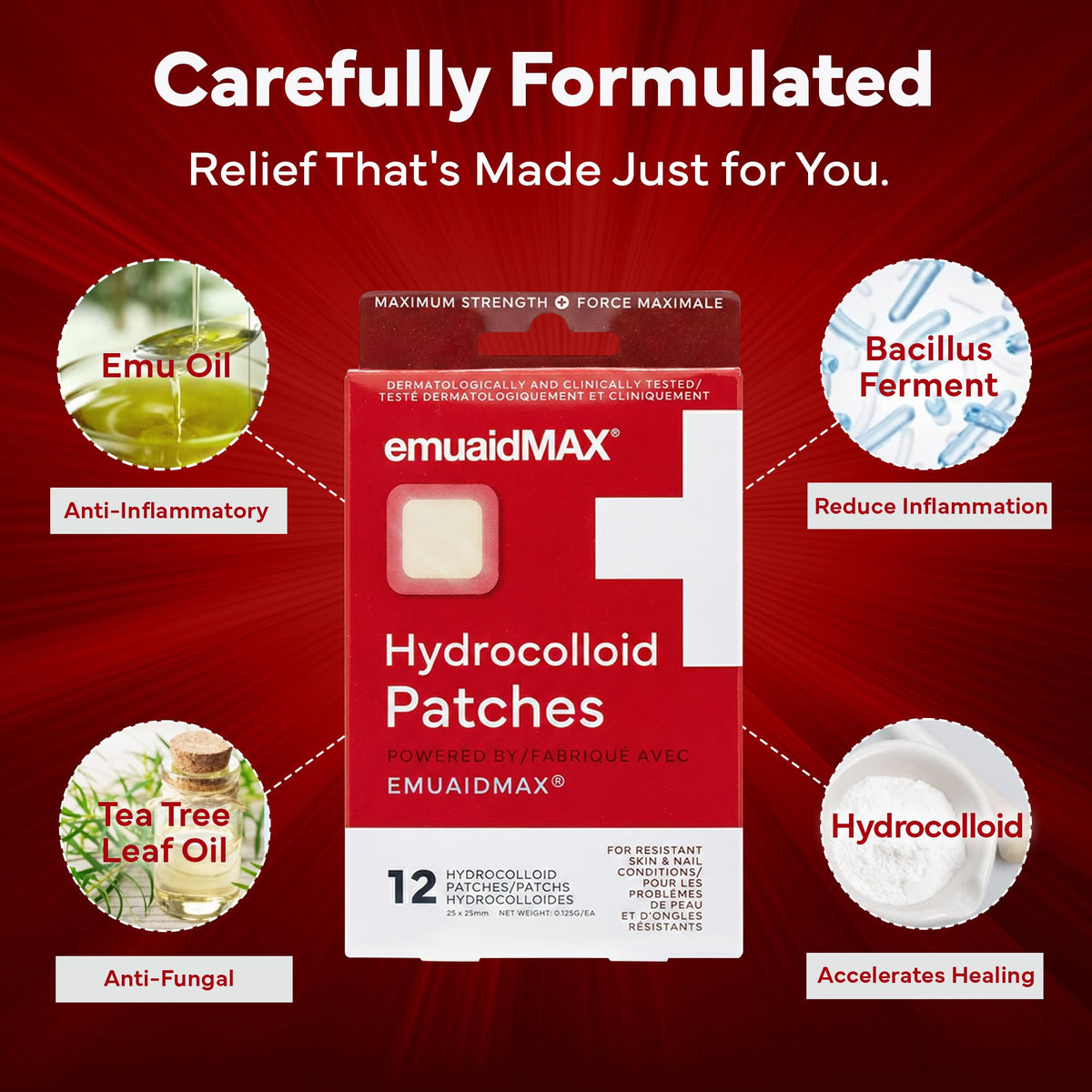 EMUAIDMAX hydrocolloid patches on display showing count