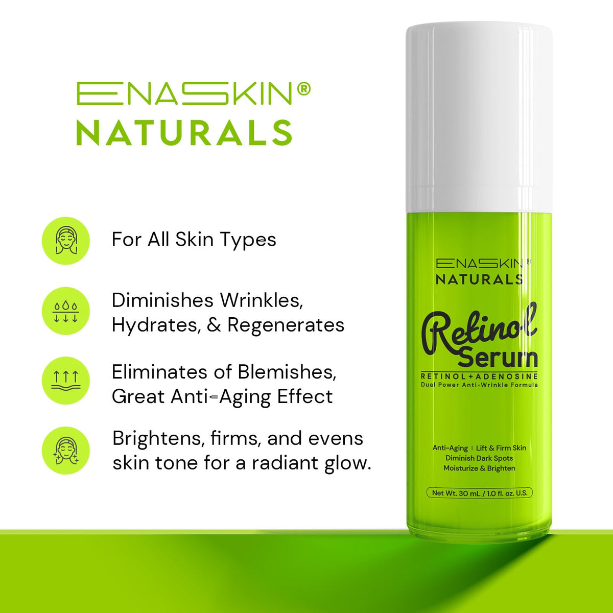 Enaskin Naturals Retinol Serum blends easily into your nightly routine for gentle results.