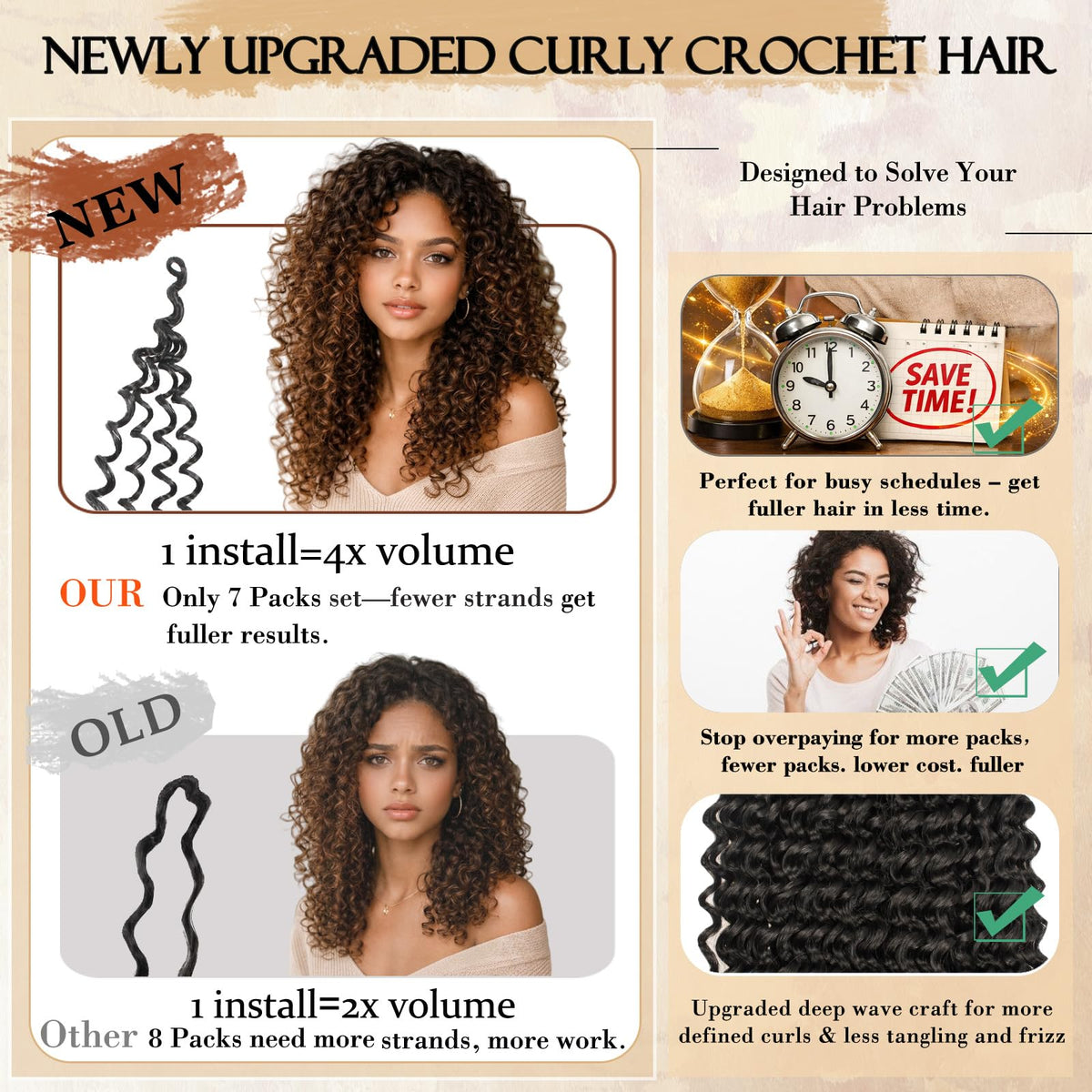 ENBEAUTIFUL deep wave crochet hair in-use showing defined curls