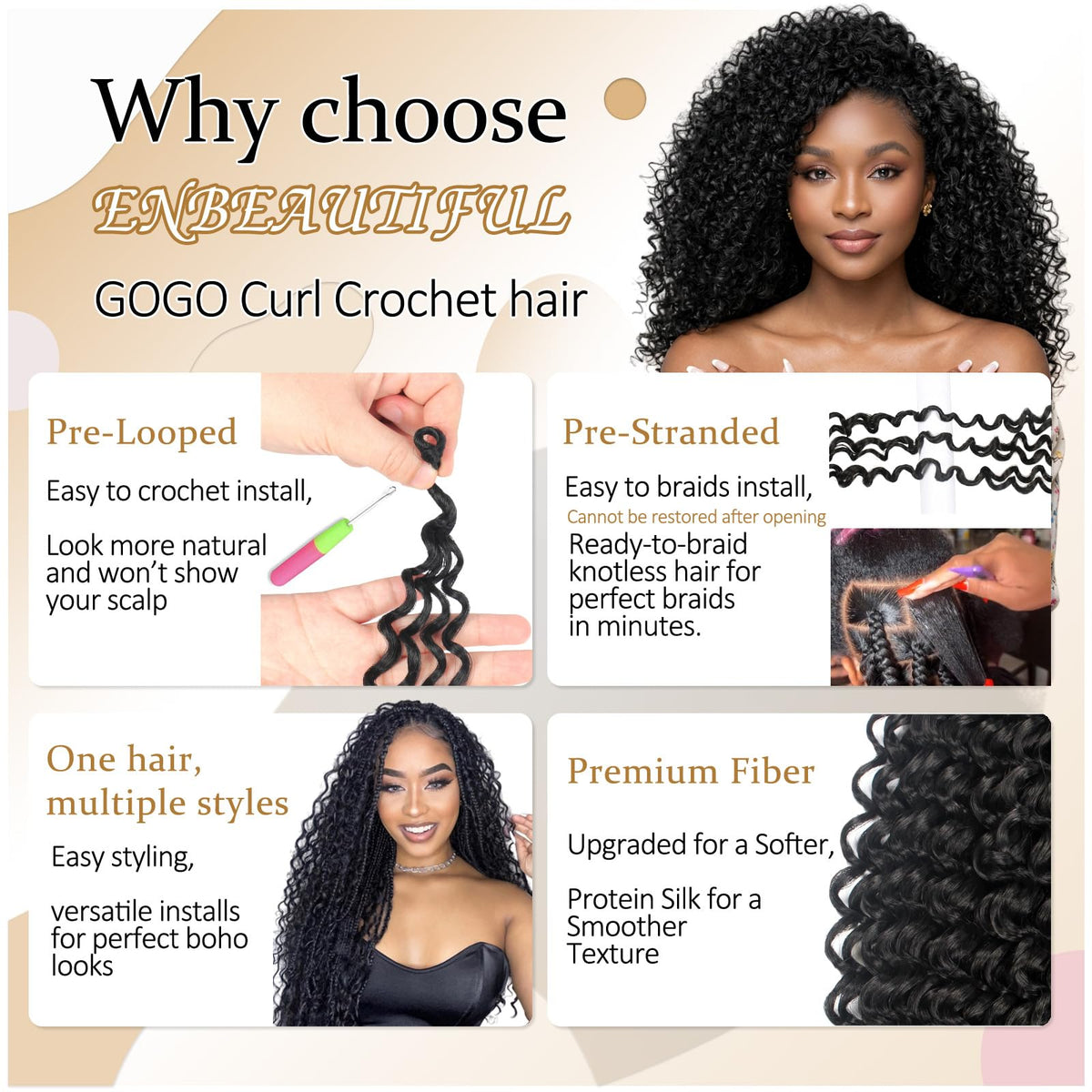 ENBEAUTIFUL pre-looped 4-in-1 design demonstrates quick installation and fuller waves.