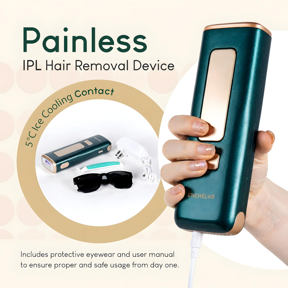 ENCHELYR IPL upper lip treatment for precise, gentle focus on facial area.