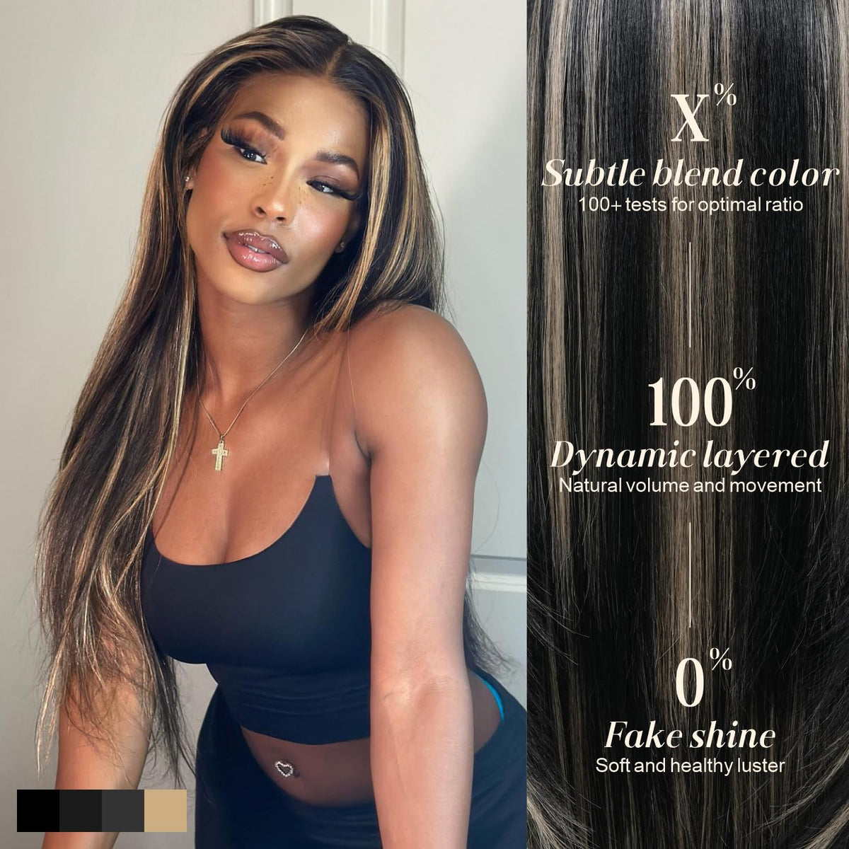 ENCOUNTERU Wear and Go wig layered black and white with middle part for versatile looks