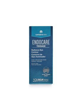 Endocare Tensage Eye Contour Radiance jar close-up shows smooth under-eye skin with brightening potential