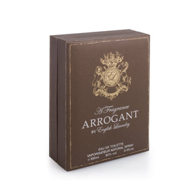 English Laundry Arrogant packaging highlighting a classic aroma for evenings.